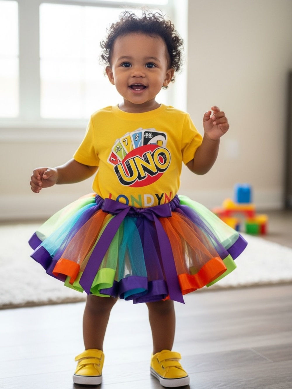 Custom Kids Logo Tee and Rainbow Tulle Skirt Matching Set